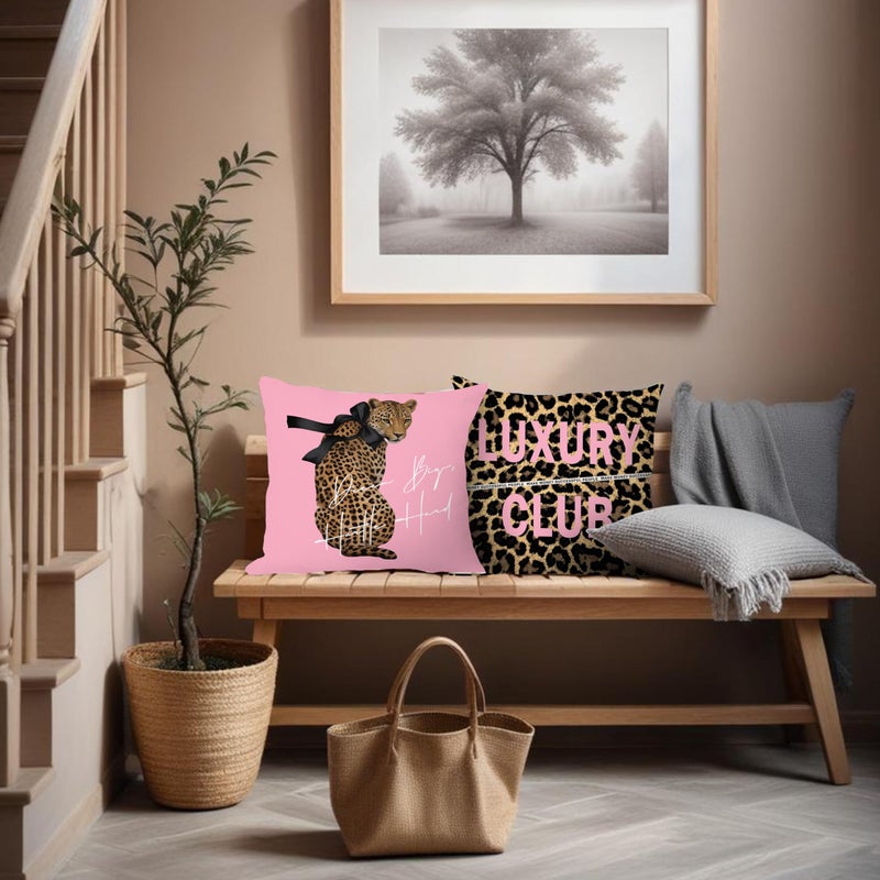 LUKIPOM Trendy Pink Leopard Pillow Covers 18x18 Set of 2, Leopard Cheetah Print Room Decor, Girly Bedroom Decor, Funky Preppy Y2K Aesthetic Cheetah Decorative Throw Pillow Covers - Image 5