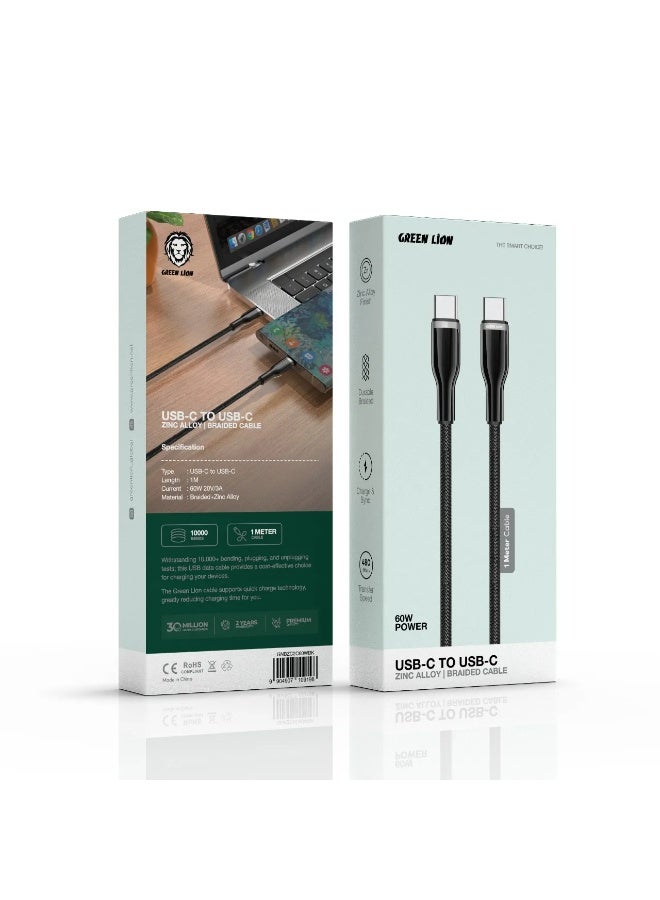 جرين ليون كابل USB من النوع C بقوة 60 واط وطول 1 متر، مصنوع من سبائك الزنك المضفرة، بتصميم مضفر مقاوم للتشابك، مثالي للشحن السريع والمزامنة، سرعة نقل بيانات تصل إلى 480 ميجابت في الثانية، متوافق مع أجهزة iPhone 15 و16 و17، وiPad Pro وAir وmini، وMacBook Pro وAir، وGalaxy S24 وS25 Ultra وZ Fold، وXiaomi وHonor وOPPO وHuawei وOnePlus - أسود - Image 3