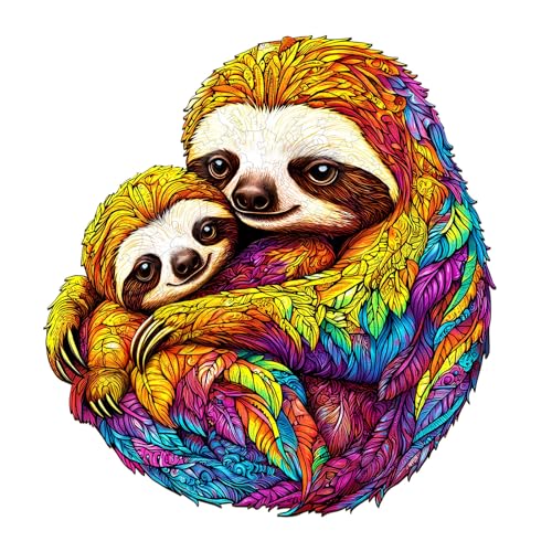 AEEKDOOK Wooden Puzzles for Adults ParentChild Sloth Wood Puzzles Adult Unique Animal Shape Wooden Jigsaw Puzzles for Adults Birthday Gifts for Puzzle Lovers Family 85 78in - Image 1