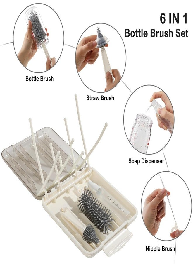 Onomie 6 in 1 Baby Bottle Cleaner Set with Drying Rack,Silicone Baby Bottle,Straw Brush,Nipple Brush,Soap Dispenser and Storage Box, Portable Essentials for Home&Travel (White) - Image 3