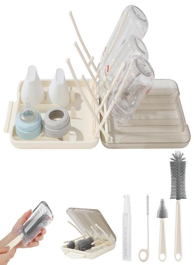 Onomie 6 in 1 Baby Bottle Cleaner Set with Drying Rack,Silicone Baby Bottle,Straw Brush,Nipple Brush,Soap Dispenser and Storage Box, Portable Essentials for Home&Travel (White) - Image 1
