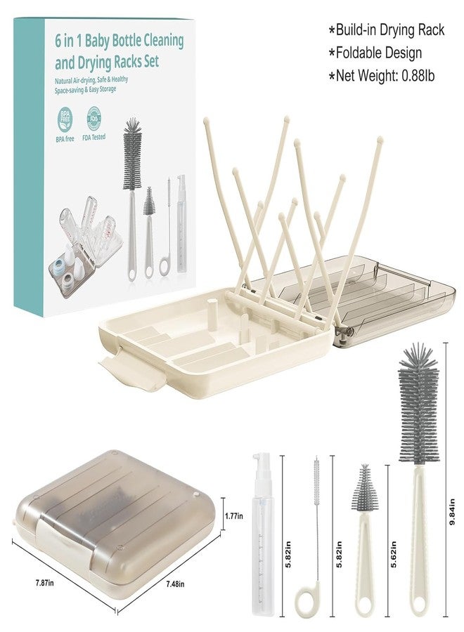 Onomie 6 in 1 Baby Bottle Cleaner Set with Drying Rack,Silicone Baby Bottle,Straw Brush,Nipple Brush,Soap Dispenser and Storage Box, Portable Essentials for Home&Travel (White) - Image 2