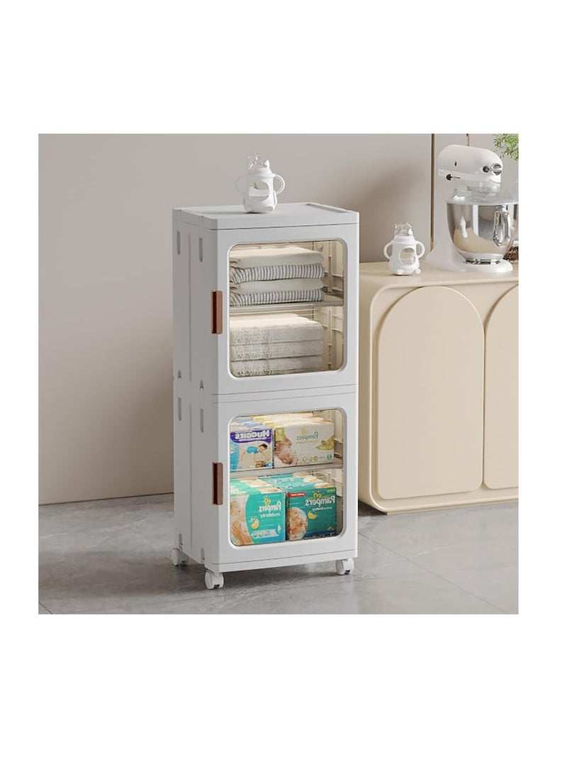 Storage Cabinet Box Bathroom Corner Locker Kitchen Organizer Foldable with Adjustable Shelf and Clear Door for Baby Clothes Toys Snack Shoes Hats and Bags (2 Layer, White)  - Image 3