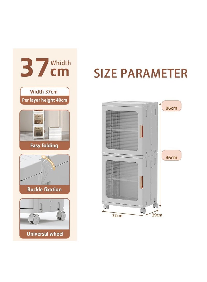 Storage Cabinet Box Bathroom Corner Locker Kitchen Organizer Foldable with Adjustable Shelf and Clear Door for Baby Clothes Toys Snack Shoes Hats and Bags (2 Layer, White)  - Image 2