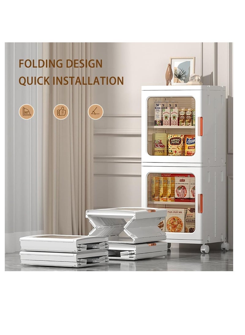 Storage Cabinet Box Bathroom Corner Locker Kitchen Organizer Foldable with Adjustable Shelf and Clear Door for Baby Clothes Toys Snack Shoes Hats and Bags (2 Layer, White)  - Image 4