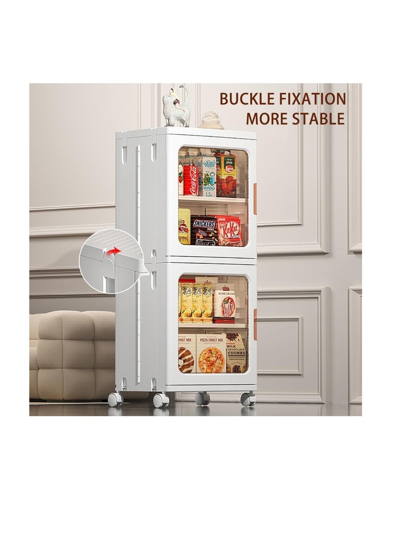Storage Cabinet Box Bathroom Corner Locker Kitchen Organizer Foldable with Adjustable Shelf and Clear Door for Baby Clothes Toys Snack Shoes Hats and Bags (2 Layer, White)  - Image 5