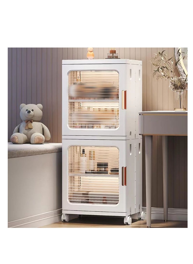 Storage Cabinet Box Bathroom Corner Locker Kitchen Organizer Foldable with Adjustable Shelf and Clear Door for Baby Clothes Toys Snack Shoes Hats and Bags (2 Layer, White)  - Image 1