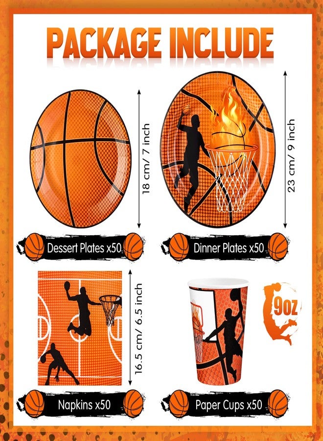 Domensi 200 Pcs Basketball Party Supplies Tableware Set for 50 Guests Includes Basketball Plates and Napkins and Cups Birthday Party Decorations Favors Sport Disposable Paper Dinnerware Kits - Image 2