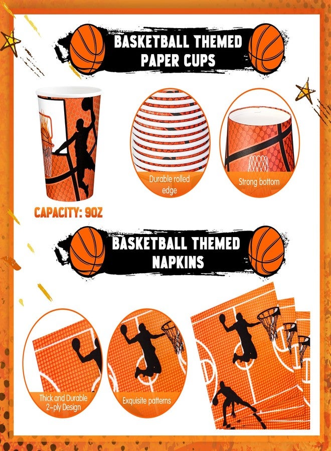 Domensi 200 Pcs Basketball Party Supplies Tableware Set for 50 Guests Includes Basketball Plates and Napkins and Cups Birthday Party Decorations Favors Sport Disposable Paper Dinnerware Kits - Image 4