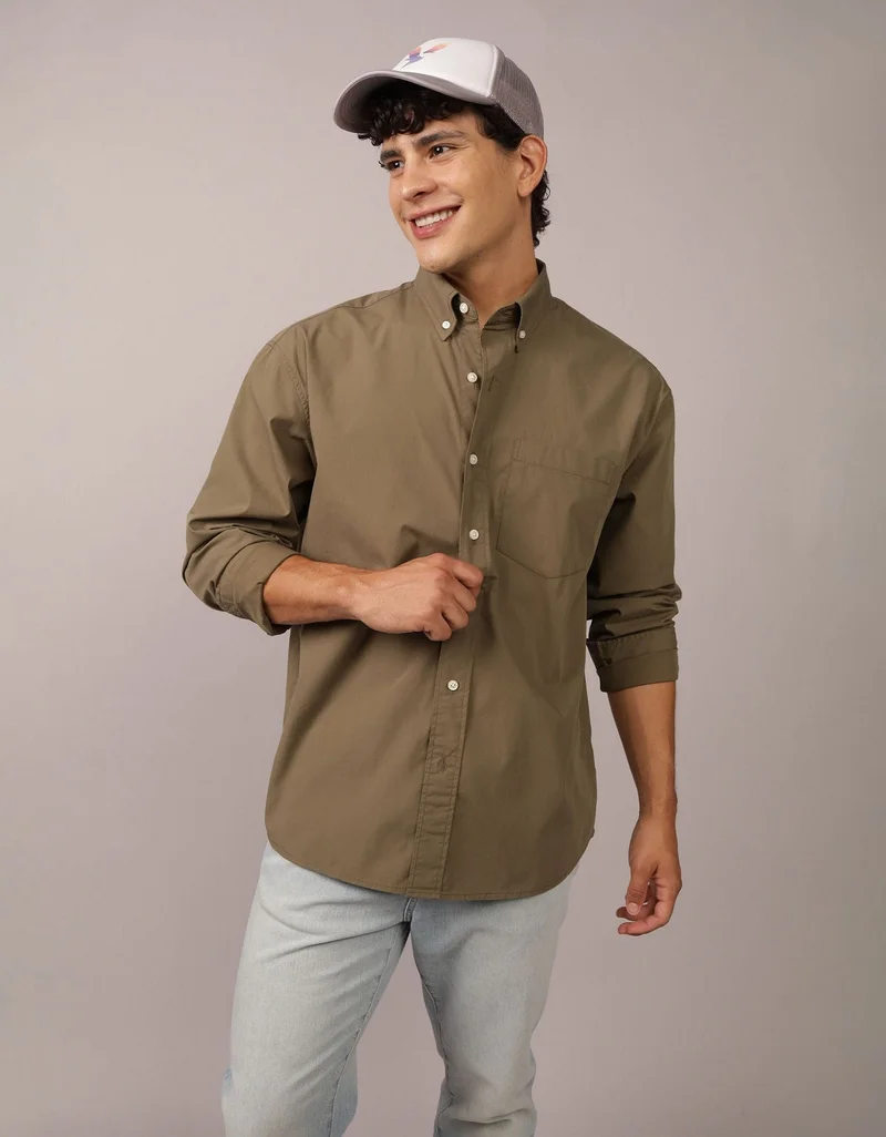 AE Everyday Poplin Striped Button-Up Shirt