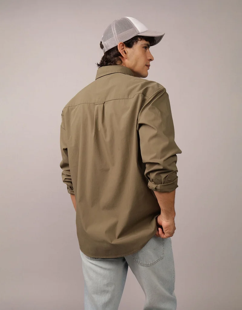 American Eagle AE Everyday Poplin Striped Button-Up Shirt