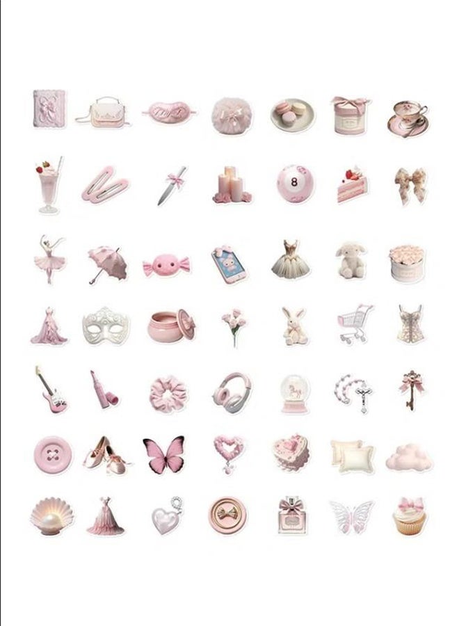 50Pcs Girls Gentle Ballet Pink Sticker, Pink Aesthetic Graffiti Sticker for Kids Teens, Cute Pink Laptops Decals for Water Bottles Journal Bag Phone - Image 2