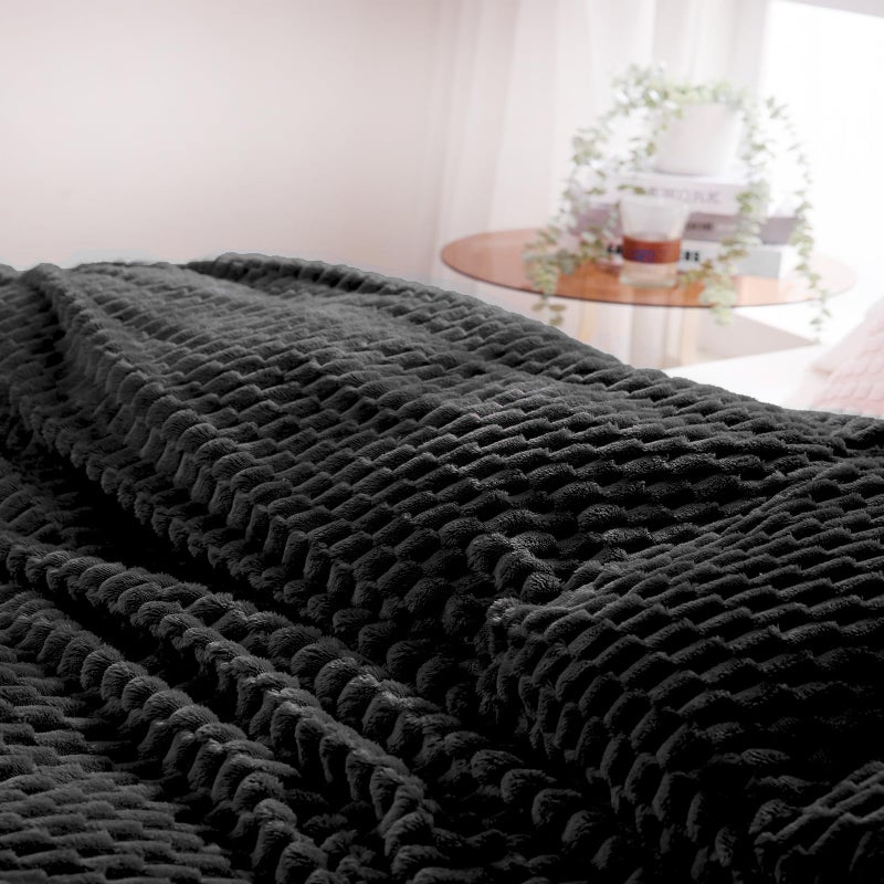 Puncuntex Black Throw Blanket 50"Ã—60" inches Fuzzy 3D Jacquard Decorative Flannel Fleece Super Soft Plush Cozy Blanket for Couch Sofa Chair Lightweight - Image 5