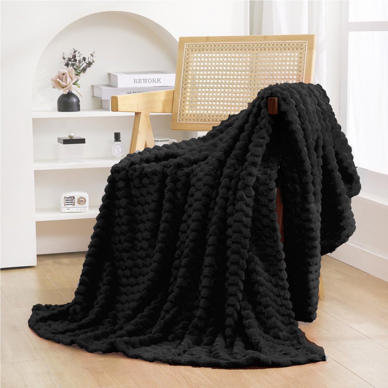 Puncuntex Black Throw Blanket 50"Ã—60" inches Fuzzy 3D Jacquard Decorative Flannel Fleece Super Soft Plush Cozy Blanket for Couch Sofa Chair Lightweight - Image 1