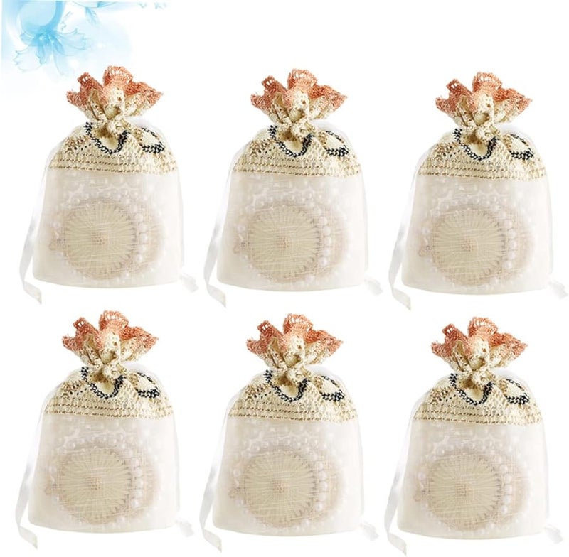 Handmade Beige Gauze Jewelry Drawstring Bags with Wavy Lace Edge Luxury Gift Pouches - Image 4