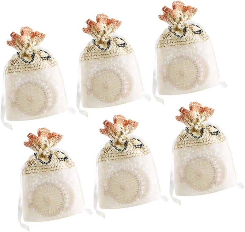 Handmade Beige Gauze Jewelry Drawstring Bags with Wavy Lace Edge Luxury Gift Pouches - Image 1