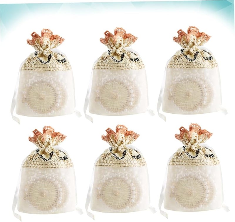 Handmade Beige Gauze Jewelry Drawstring Bags with Wavy Lace Edge Luxury Gift Pouches - Image 3