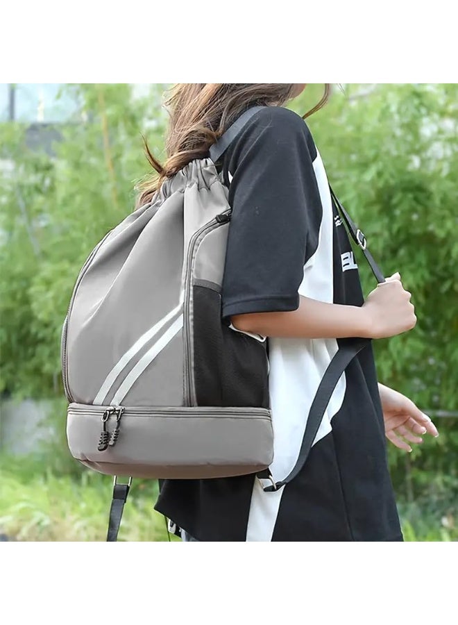 MXM Travel Sport Casual Unisex Drawstring Backpack with Zipper, Shoe Compartment, Large Capacity, Adjustable Straps, Multiple Compartments, Mesh Pocket for Gym, School, Laptop, Travels, Basketball & Football Outdoor (Grey) - Image 2