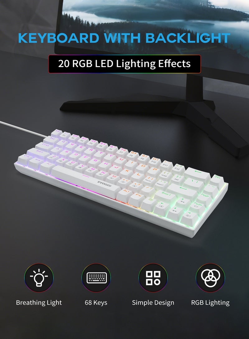 إي-يوسو لوحة مفاتيح ألعاب ميكانيكية 65% بحجم صغير 68 مفتاح بإضاءة خلفية RGB قابلة للتخصيص مفاتيح زرقاء سلكية متوافقة مع Windows وMac وPC وLaptop مثالية للاستخدام المكتبي واليومي لون أبيض - Image 2