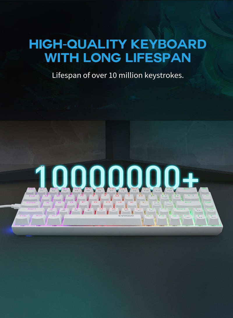 إي-يوسو لوحة مفاتيح ألعاب ميكانيكية 65% بحجم صغير 68 مفتاح بإضاءة خلفية RGB قابلة للتخصيص مفاتيح زرقاء سلكية متوافقة مع Windows وMac وPC وLaptop مثالية للاستخدام المكتبي واليومي لون أبيض - Image 5