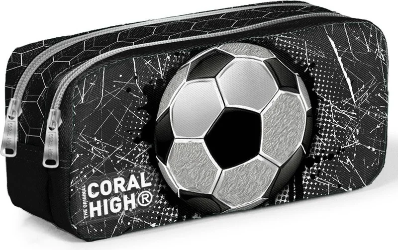 CORAL HIGH Black Football Patterned Boy Thermal Insulated Lunch Bag and Pencil Case Set