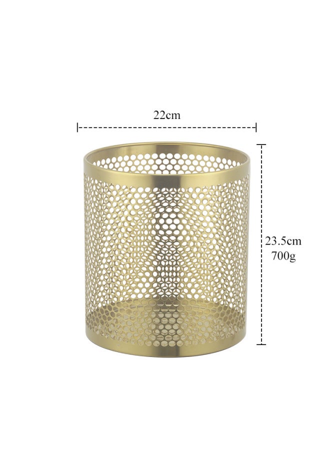 Hollow Stainless Steel Trash Can, Open Top Metal Waste Bin, Simple Desk Storage Bucket for Office Bathroom Bedroom - Image 1