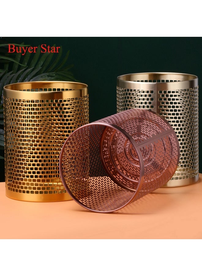 Hollow Stainless Steel Trash Can, Open Top Metal Waste Bin, Simple Desk Storage Bucket for Office Bathroom Bedroom - Image 2