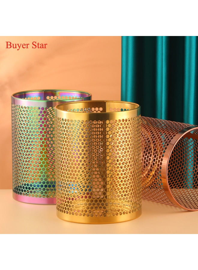 Hollow Stainless Steel Trash Can, Open Top Metal Waste Bin, Simple Desk Storage Bucket for Office Bathroom Bedroom - Image 3