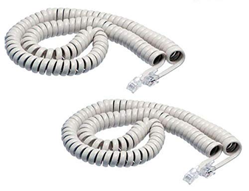 iMBAPrice (Pack of 2) White Coiled Telephone Phone Handset Cable Cord, Coiled Length 3 to 12 feet Uncoiled (Value Pack) - Image 1