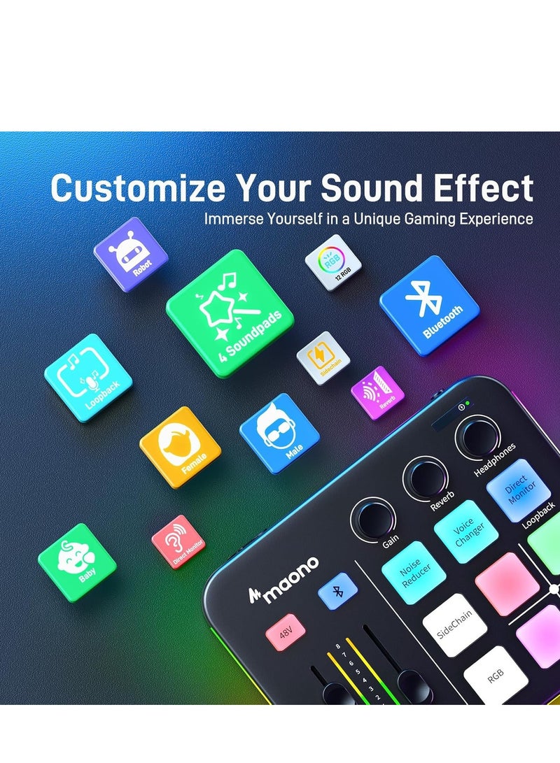 ماونو Maonocaster G1 NEO Audio Mixer For Game Streaming – RGB Lighting, Voice Effects, XLR Support – Black - Image 3