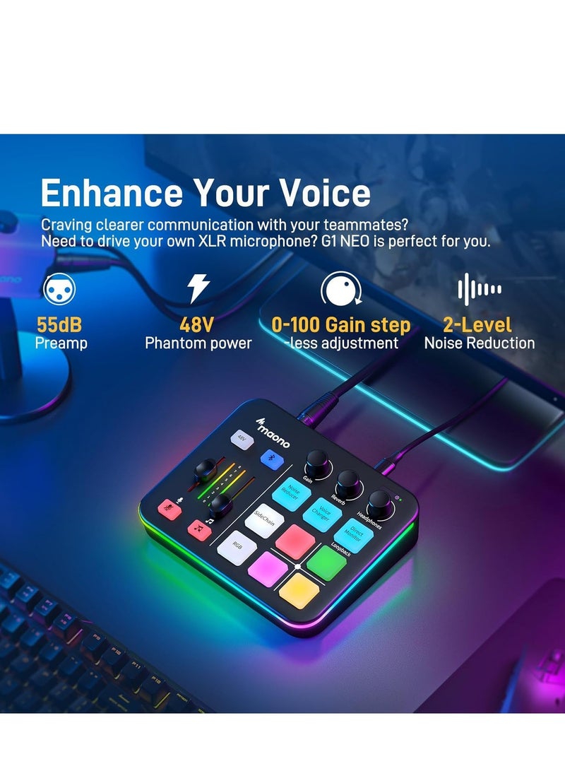 ماونو Maonocaster G1 NEO Audio Mixer For Game Streaming – RGB Lighting, Voice Effects, XLR Support – Black - Image 5