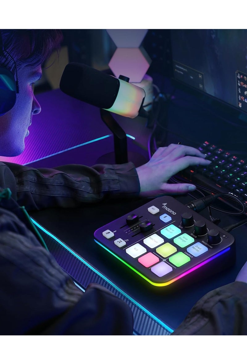 ماونو Maonocaster G1 NEO Audio Mixer For Game Streaming – RGB Lighting, Voice Effects, XLR Support – Black - Image 4