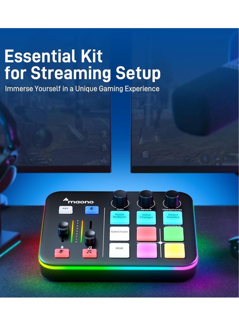 ماونو Maonocaster G1 NEO Audio Mixer For Game Streaming – RGB Lighting, Voice Effects, XLR Support – Black - Image 2