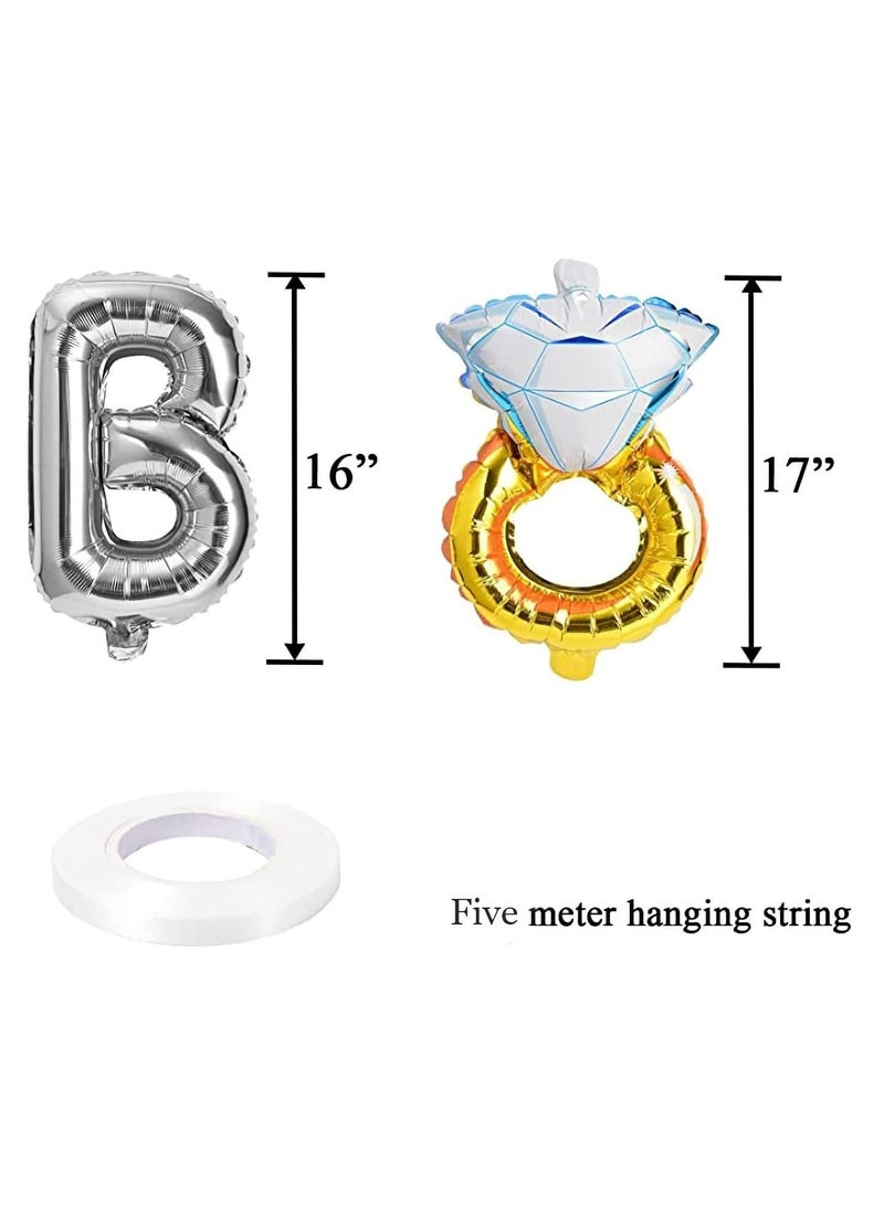 Y&D Bride To Be Balloons Set, SYOSI Blue Diamond Gold Ring Balloon, 16 Inch for Bridal Shower Decorations, Sweet Wedding Room Decoration, Party Decorations Supplies with Straw and Drawstring (Silver)  - Image 5