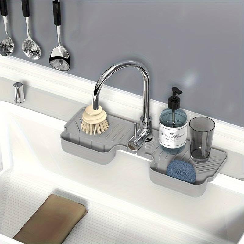 Sevia Kitchen Sink Tray,Self Draining Kitchen Soap Tray Soap Holder Silicone Sponge Holder for Kitchen Sink,Bathroom Caddy Sink Organizer for Sponge,Soap Dispenser,Dish Scrubber,Palm Brush - Image 4