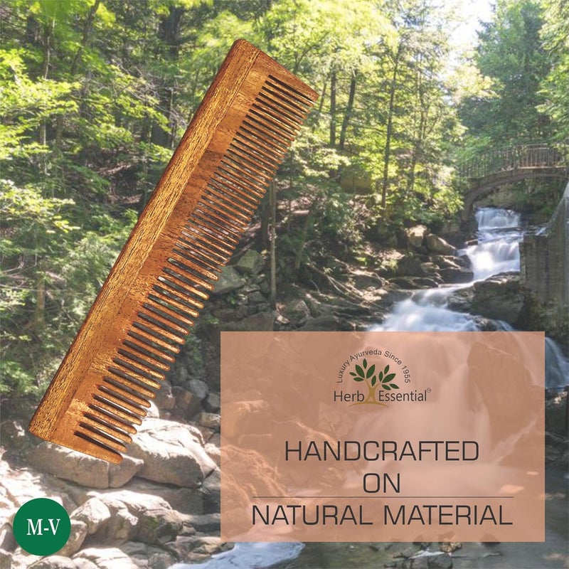 Herb Essential Herb Essential Handcrafted Neem Wood Comb Anti Dandruff NonStatic and Ecofriendly Great for Scalp and Hair health Model V Pack of 2  - Image 4