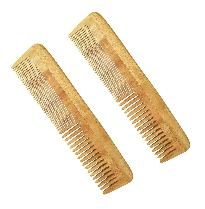 Herb Essential Herb Essential Handcrafted Neem Wood Comb Anti Dandruff NonStatic and Ecofriendly Great for Scalp and Hair health Model V Pack of 2  - Image 1