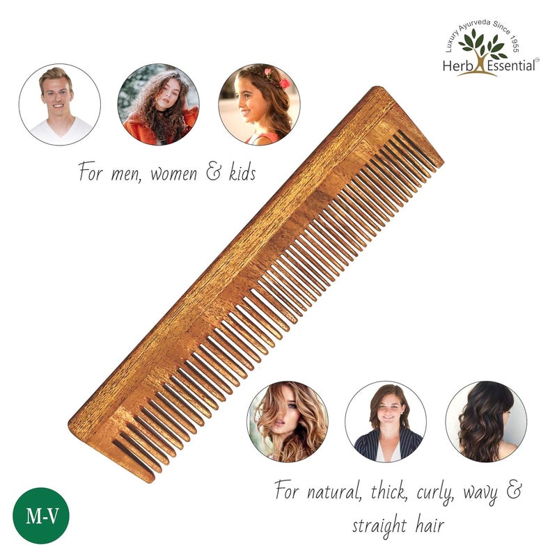Herb Essential Herb Essential Handcrafted Neem Wood Comb Anti Dandruff NonStatic and Ecofriendly Great for Scalp and Hair health Model V Pack of 2  - Image 3