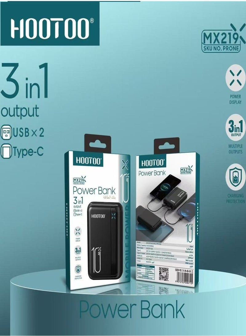 هوتو باور بانك 3in1 بقوة 10.000mAh. شاحن متنقل بثلاثه منفذ منفذين USB-منفذ PD. بطاريه متنقله بحجم كف اليد وكفائه عاليه. بور بانك يأتي بشحن فائق بقوة 22.5W. بطارية شحن من برندات هوتو بطراز - mx219 - Image 3