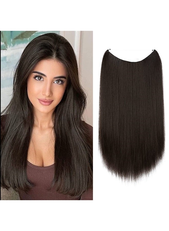 SARLA Black Brown Invisible Wire Hair Extensions Straight Long Synthetic Hairpieces 22 Inch Adjustable Transparent Headband for Women No Clip - Image 1