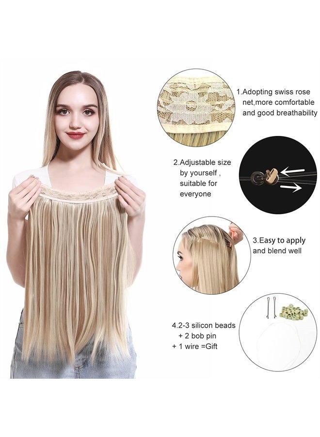 SARLA Black Brown Invisible Wire Hair Extensions Straight Long Synthetic Hairpieces 22 Inch Adjustable Transparent Headband for Women No Clip - Image 5