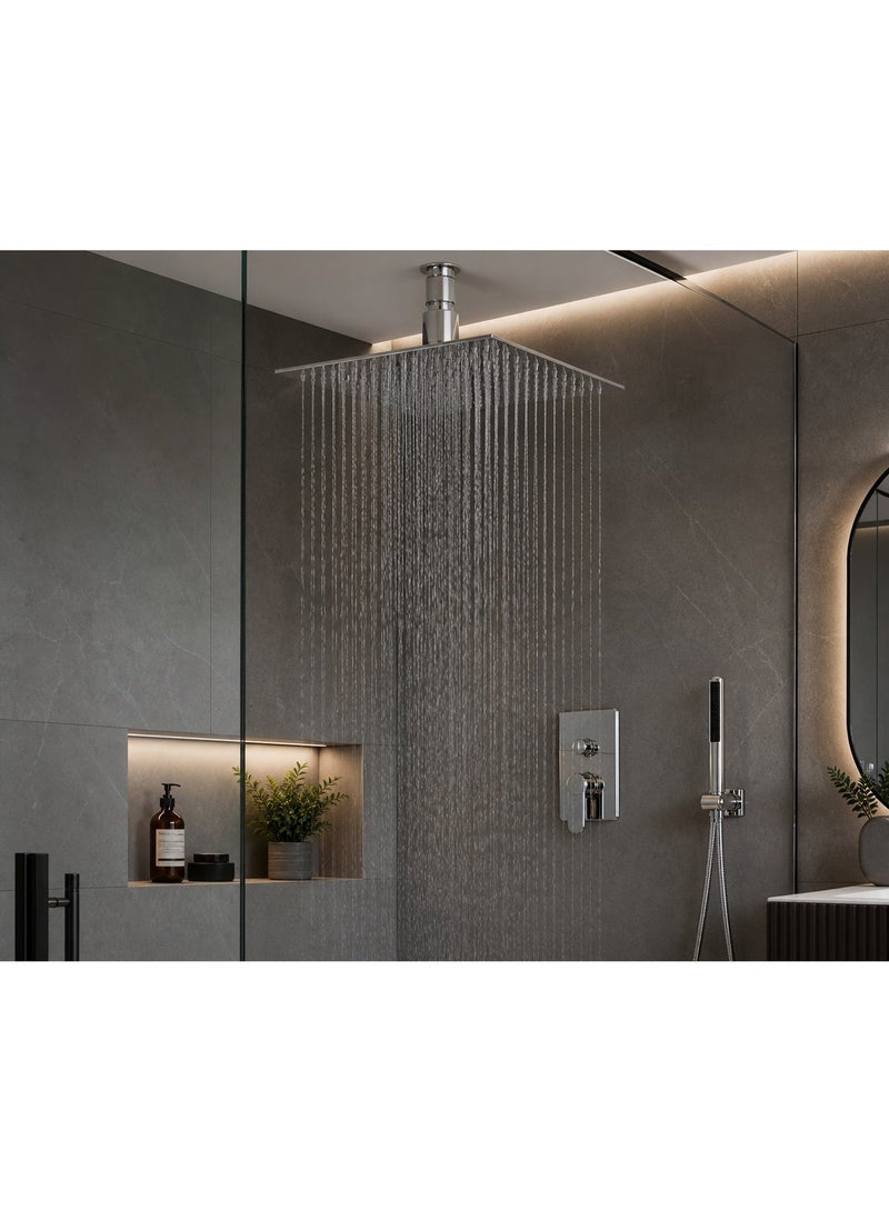 100% دش استانلس ستيل 25×25 سم مربعة – رأس دش سقفي فاخر بتدفق قوي وتصميم عصري كروم لامع مقاوم للصدأ - Image 2