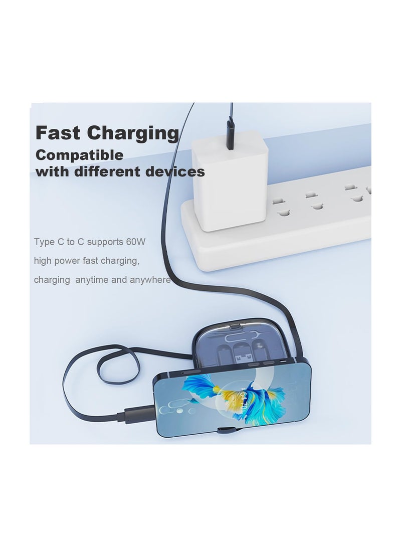 SYOSI USB Adapter Storage Box, USB C to USB C Retractable Charging Cable Up to 3FT, Adapter Conversion Kit USB/Type-C to Micro/Type-C/Lightning, Data Transfer, Card Slot, Phone Holder (Black)(1 Pack)  - Image 4