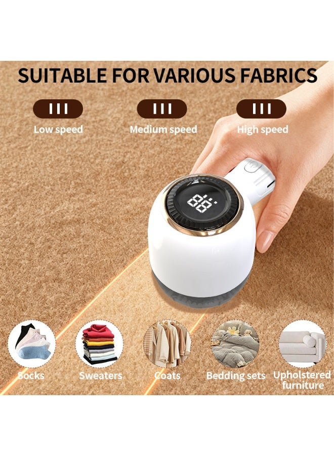 Fabric Shaver, Lint Remover Rechargeable, Electric Portable Sweater Defuzzer with 3 Speeds, 6 Leaf Blades, Digital LED Display to Remove Pilling for Clothes, Furniture, Sweater, Couch, Blanket - Image 3