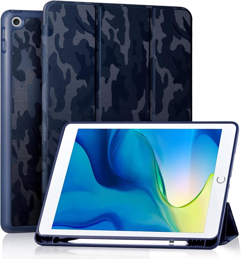 Akkerds Case Compatible with iPad 10.2 Inch 2021/2020/2019, for iPad 9th/8th/7th Generation Case with Pencil Holder, Protective Case with Soft TPU Back, Auto Sleep/Wake Cover, CamouflageBlue - Image 1
