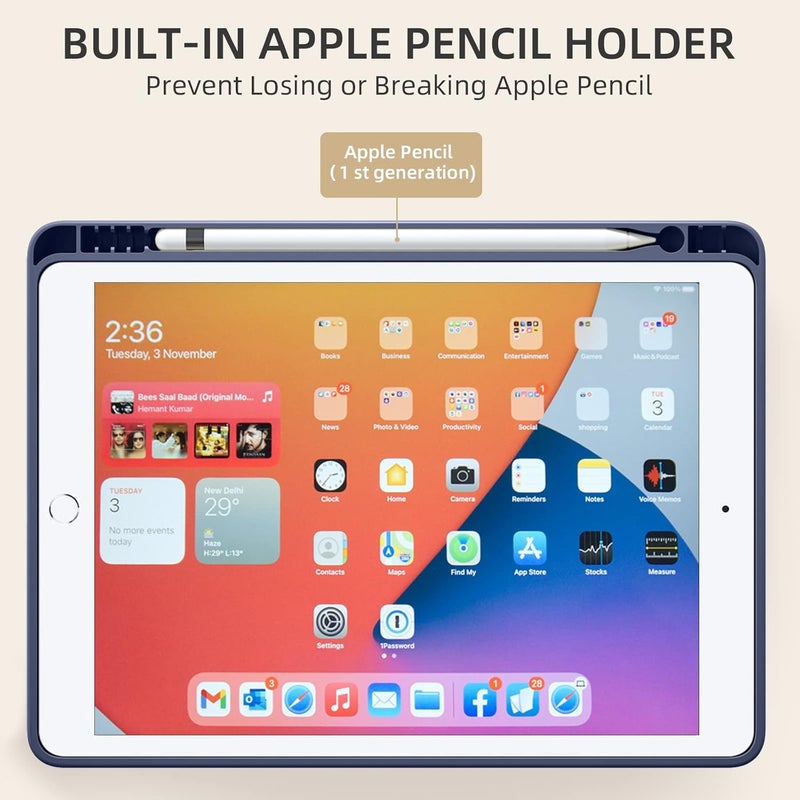 Akkerds Case Compatible with iPad 10.2 Inch 2021/2020/2019, for iPad 9th/8th/7th Generation Case with Pencil Holder, Protective Case with Soft TPU Back, Auto Sleep/Wake Cover, CamouflageBlue - Image 4