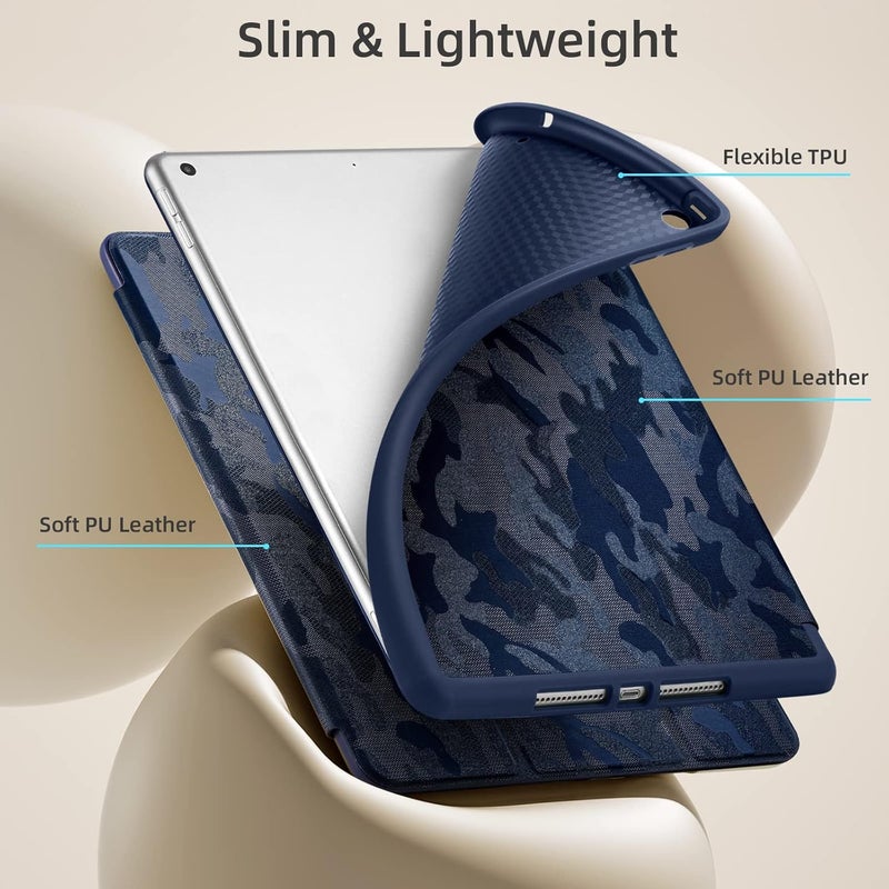Akkerds Case Compatible with iPad 10.2 Inch 2021/2020/2019, for iPad 9th/8th/7th Generation Case with Pencil Holder, Protective Case with Soft TPU Back, Auto Sleep/Wake Cover, CamouflageBlue - Image 5