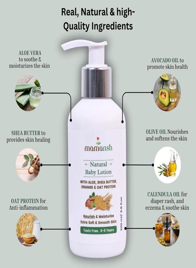 Mamansh Natural Baby Lotion | Nourishes & Moisturizes with Shea Butter, Oat Protein & Vitamin E | For Soft, Glowing Skin | 0–5 Years | 200 ml - Image 3
