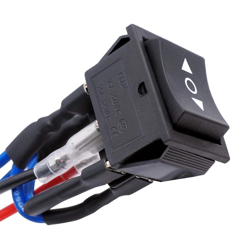 TWTADE Momentary Polarity Reverse Switch DC 12V 20A Motor Control 6 Pin 3 Position (ON)-Off-(ON) AC 110V-220V Black Boat Rocker Toggle Switch with Wire KCD2-223-JT - Image 1