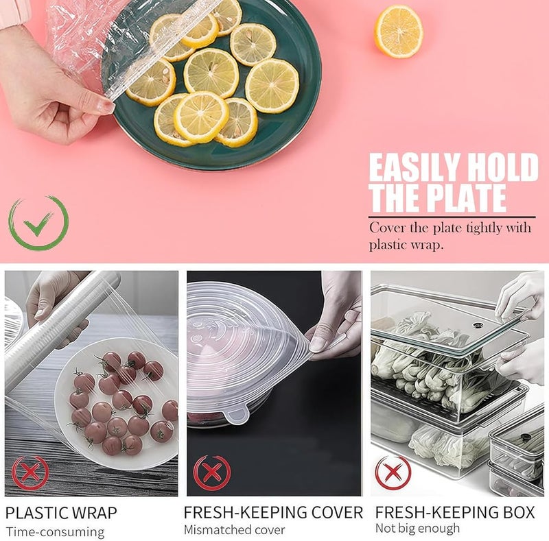 SYOSI 300 Pcs Stretchy Food Covers, Shrinkable Colorful Universal Wrap Elastic Fresh Keeping Bags Food Lid for Food Fruit Vegetable Meat Preservation, Kitchen Fridge Transparent Bowl Cup Stretch Saver Bag - Image 5